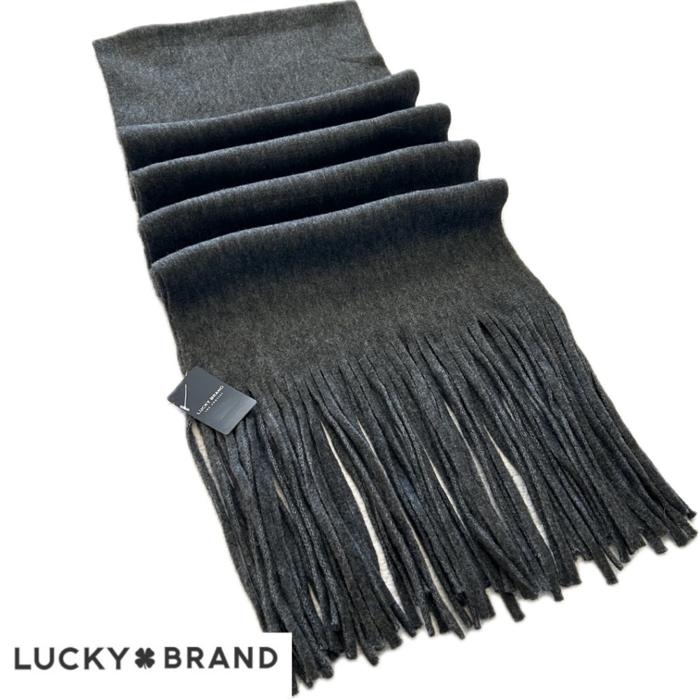 🎁 Gift Ready NWT Lucky Brand Extra Long Fringed Scarf Med Charcoal Grey